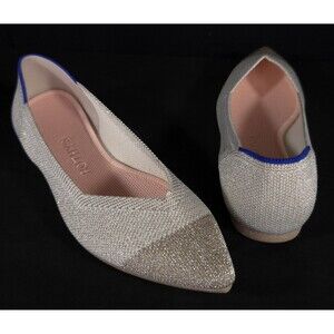Rothy's The Point Metallic Lattice Knit Flat Shoes US 6 EU 36 Women Sparkle $145
